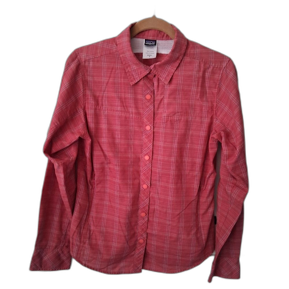 Patagonia Coral Pink Plaid Activewear Snap Up Shirt